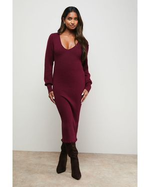 Oasis Scallop Neck Knitted Midi Dress - Red