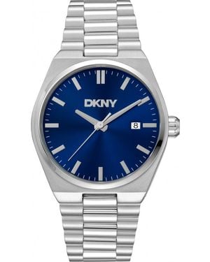 DKNY Date Blue Dial Stainless Steel Bracelet Watch - Grey