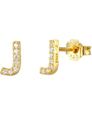 The Jewellery Stockroom 18Ct Plated Sterling Cubic Zirconia Initial Stud Earrings - Metallic