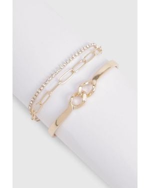 Boohoo Beaded & Link Bracelet 3 Pack - White