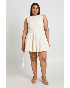Boohoo Plus Denim Flippy Sleeveless Dress - White