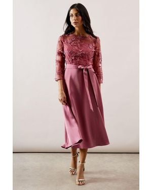 Wallis Occasion Satin And Mesh Overlay Fit And Flare Dress - Pink