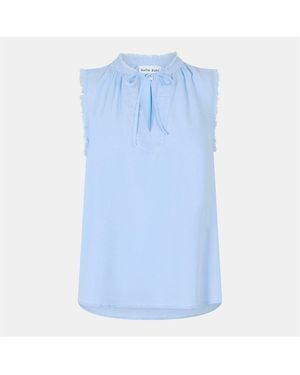 Bella Dahl Fringe Tie Neck Relaxed Fit Sweatshirt - Blue
