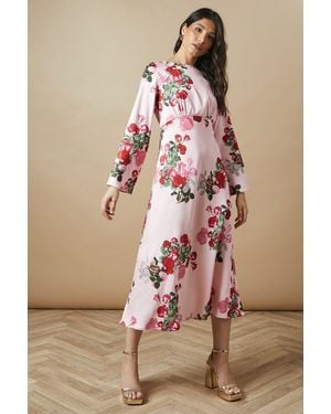 Oasis Occasion Floral Satin Cowl Bias Midaxi Dress - Pink