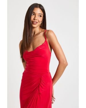 Boohoo Slinky V Neck Strappy Bodysuit - Red
