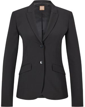 BOSS Solid Patterned Lapel Collared Blazer - Black