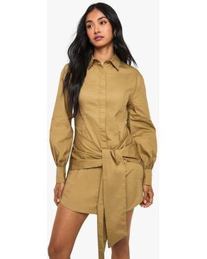 Boohoo Wrap Shirt Dress - Natural