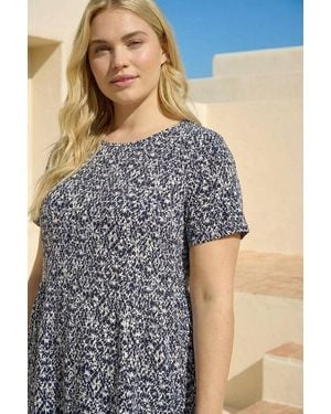 Roman Curve Print Gathered Waist Top - Blue