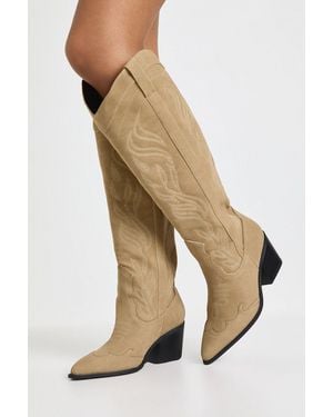 Boohoo Wide Fit Embroidered Western Boots - Natural