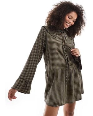 ASOS Pie Crust Collar Tie Front Mini Dress - Brown