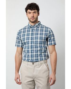 MAINE Madras Check Short Sleeve Shirt Cotton - Blue