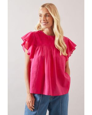 Wallis Petite Broderie Frill Sleeve Top - Pink