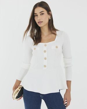 River Island Top Peplum Knitted Long Sleeve - White