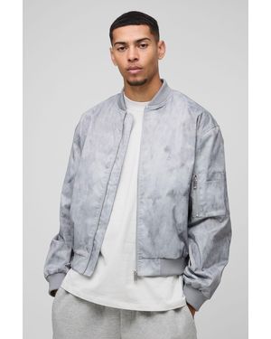 BoohooMAN Regular Fit Lightweight Washed Look Nylon Bomber Jacket - Grey