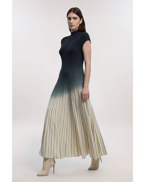 Karen Millen Ombre Knit High Neck Sleeveless Maxi Dress - Blue