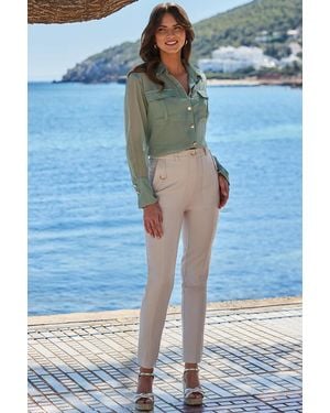 Sosandar Natural Straight Leg Utility Trousers - Blue