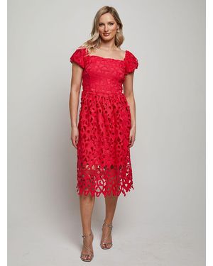 Chi Chi London Bardot Premium Lace Fit And Flare Midi Dress - Red
