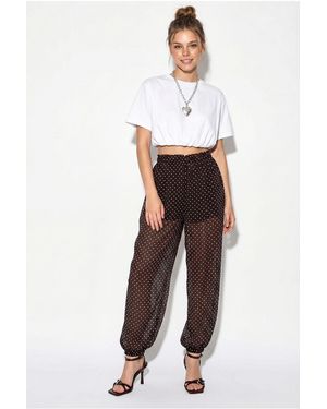 Bianco Lucci Polka Dot Chiffon Jogger Trousers - White