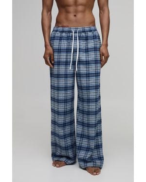 BoohooMAN Wide Leg Check Lounge Bottoms - Blue