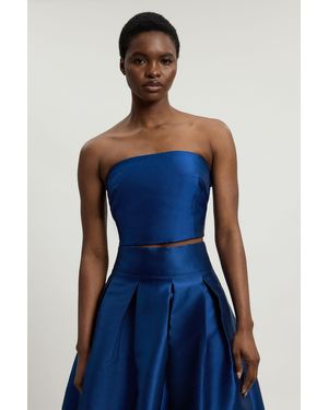 Karen Millen Satin Twill Woven Bandeau Top - Blue