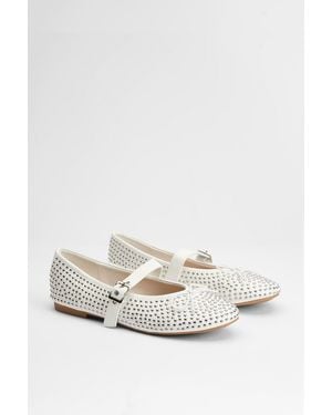 Faith Livvy Faux Leather Studded Mary Jane Ballerinas - White