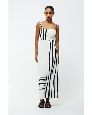 French Connection Cotton Blend Stripe Beaded Strap Maxi Dress - White