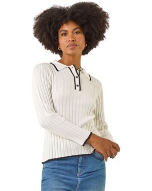 Roman Textured Colour Block Knit Jumper - White