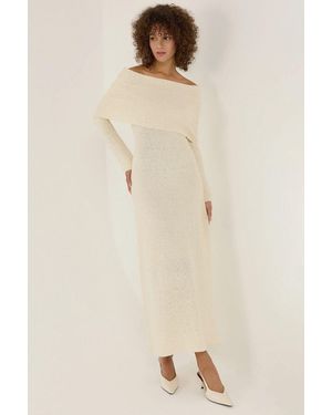 Hiccup Off Shoulder Textured Maxi Dress - Natural