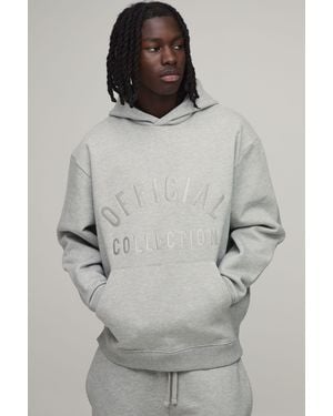 BoohooMAN Heavyweight Embroidered Oversized Hoodie - Grey