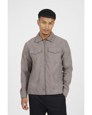 Brave Soul Faux Suede Patch Pocket Jacket - Grey