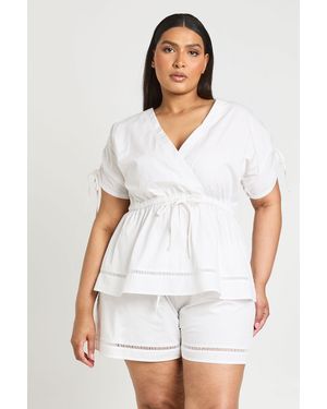 Boohoo Plus Poplin Ladder Detail Top - White