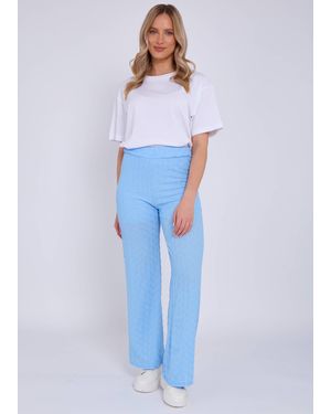 Gini London Sky Textured Elasticated Waist Flared Trousers - Blue