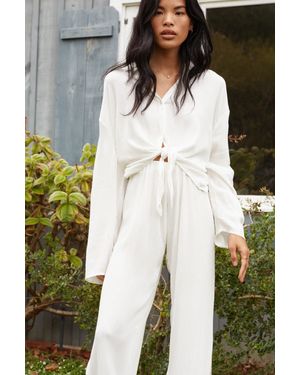 Nasty Gal Crinkle Button Down Tie Front Cover Up Shirt - White