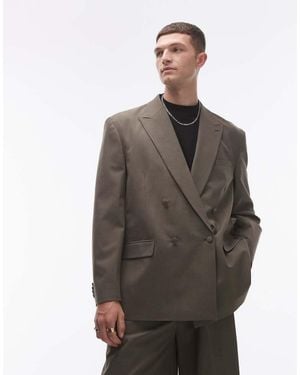 TOPMAN Relaxed Deconstructed Double Breasted Suit Jacket - Brown