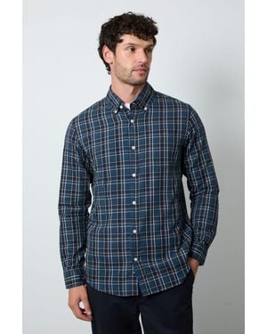 MAINE Classic Check Long Sleeve Shirt Cotton - Blue