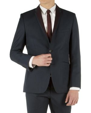Limehaus Twill With Contrasting Lapel Insert Slim Fit Suit Jacket - Black