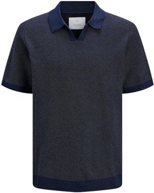 Jack & Jones And Knitted Split Neck Polo Shirt (Night Sky) - Blue