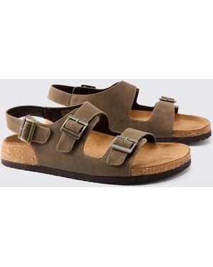 BoohooMAN Double Strap Buckle Sandal - Green