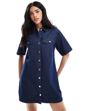 Miss Selfridge Oversized Short Sleeve Denim Shirt Dress - Blue
