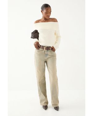 MissPap Eyelash Knit Fold Over Detail Top - Natural