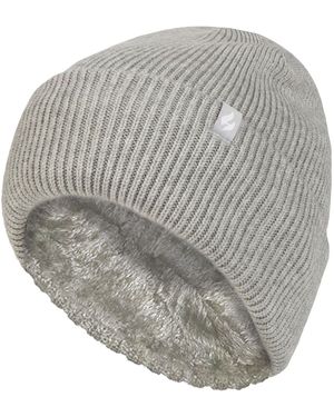 Heat Holders Ladies Fleece Lined Ribbed Turnover Hat - Grey