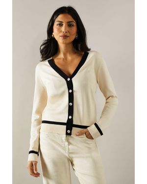 Wallis Fine Gauge Tipped Button Down Cardigan - Natural