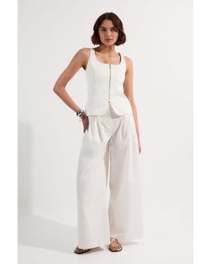 Karen Millen Tailored Denim Peplum Wide Leg Jumpsuit - White