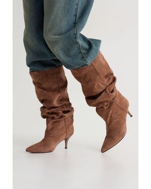 Boohoo Slouchy Column Knee High Boots - Blue