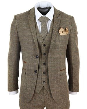 Paul Andrew 3 Piece Tweed Check Vintage Retro Suit Velvet - Green