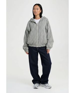 Boohoo Check Hooded Track Jacket - Grey