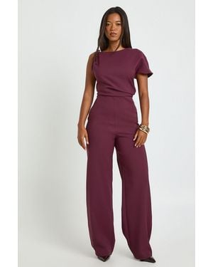 Boohoo Asymmetric Ruched Wide Leg Jumpsuit - Red