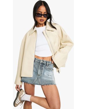 Boohoo Faux Leather Zip Jacket - Natural