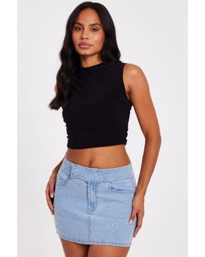 Quiz Denim Embellished Skirt - Blue