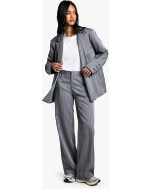 Boohoo Tailored Pinstripe Pleated Front Straight Leg Trouser - Blue